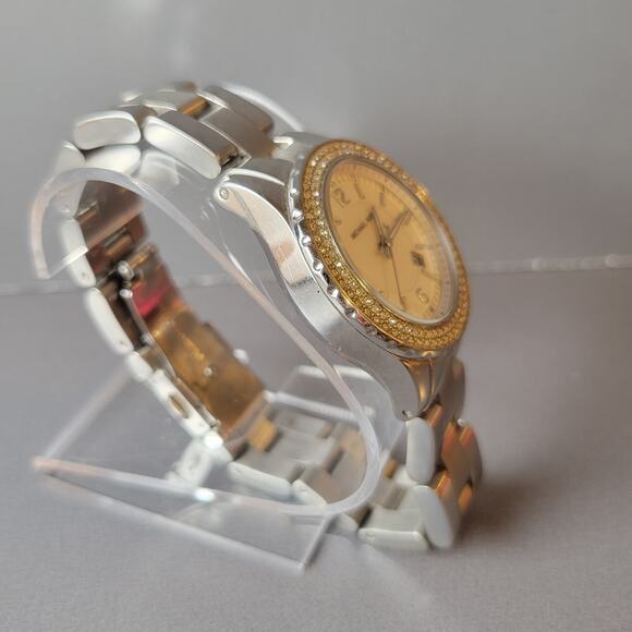 Michael Kors MK-5401 Women's Silver Gold Crystal Bezel Date Watch 36mm Tested - Picture 13 of 16